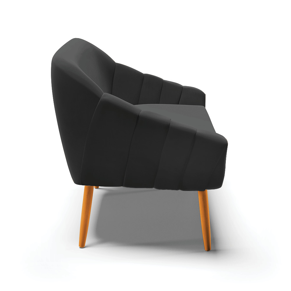 Namoradeira 02 Lugares Giovana Suede Preto Pés Palito Castanho - D'Rossi