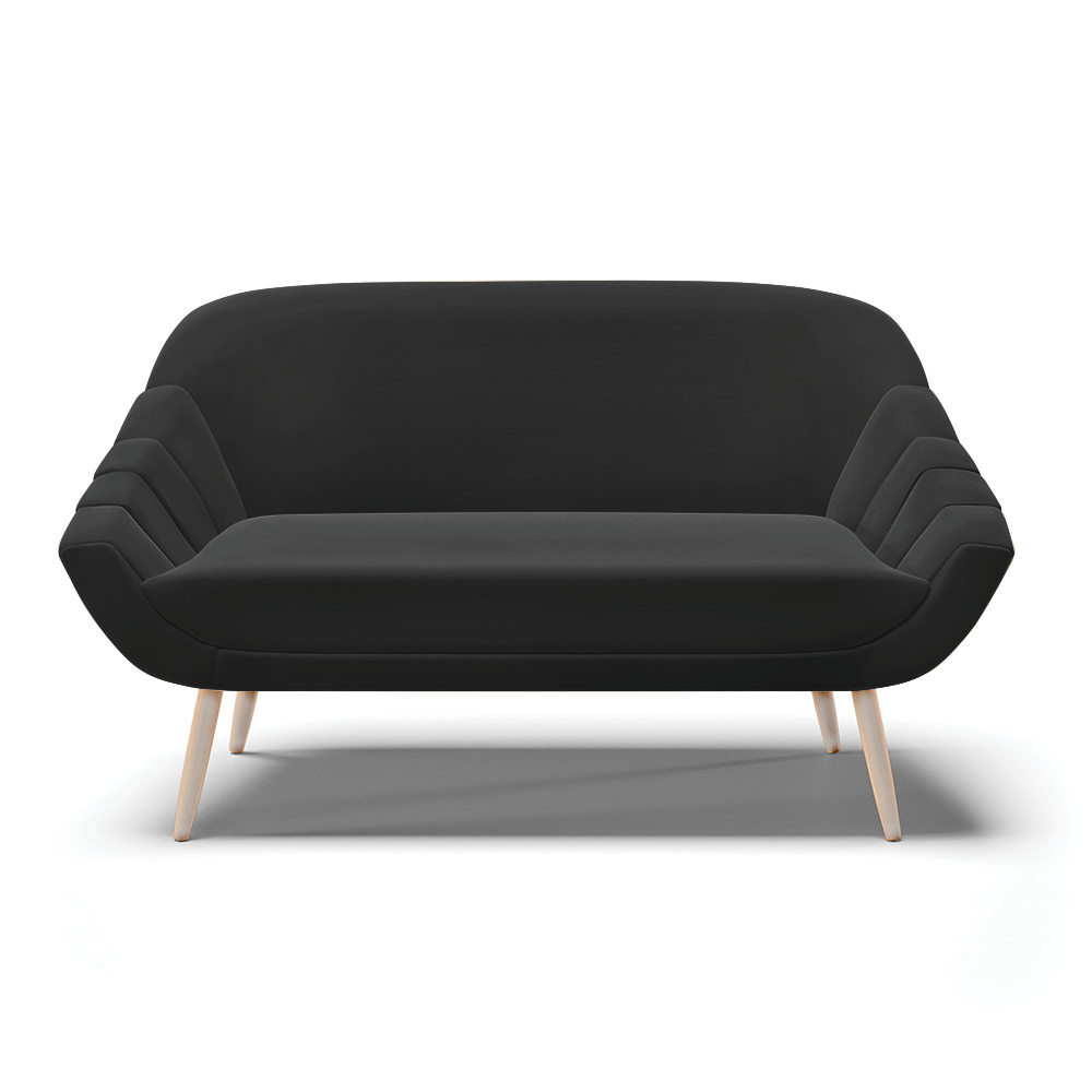 Namoradeira 02 Lugares Giovana Suede Preto Pés Palito Natural - D'Rossi