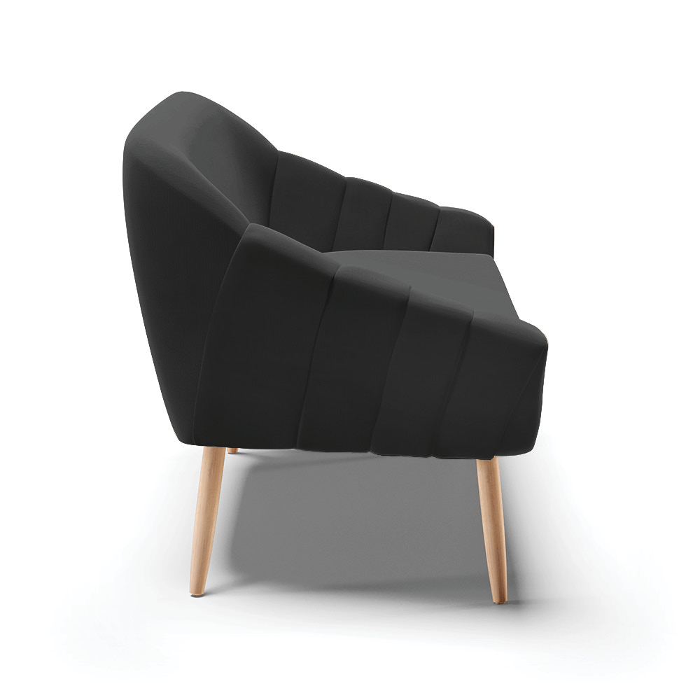 Namoradeira 02 Lugares Giovana Suede Preto Pés Palito Natural - D'Rossi