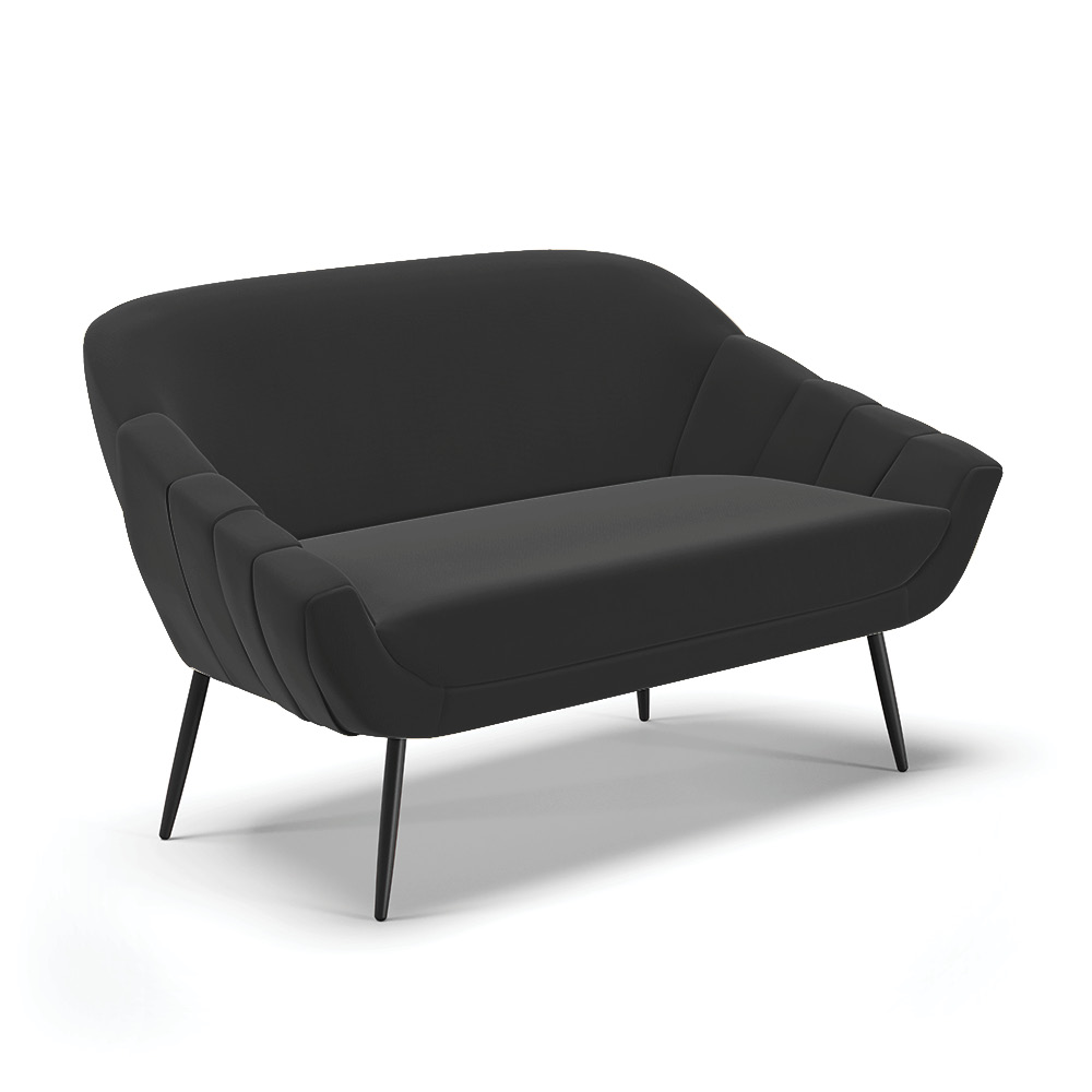 Namoradeira 02 Lugares Giovana Suede Preto Pés Palito de Ferro - D'Rossi