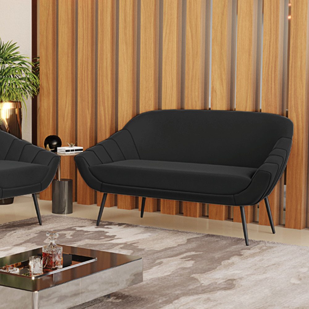 Namoradeira 02 Lugares Giovana Suede Preto Pés Palito de Ferro - D'Rossi