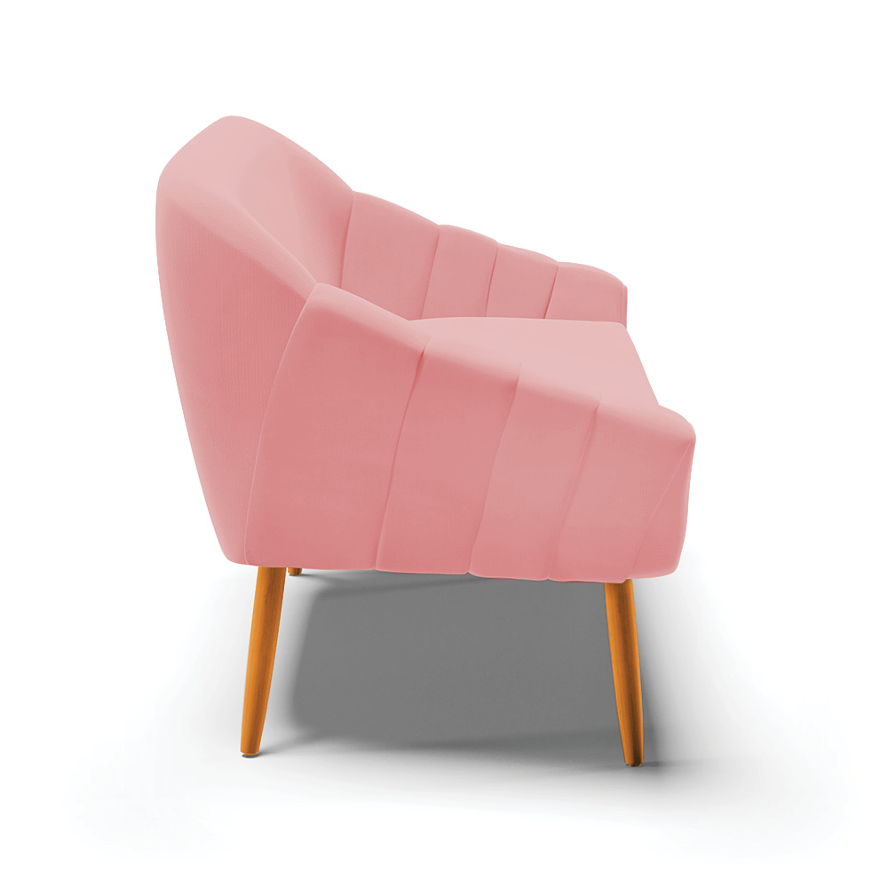 Namoradeira 02 Lugares Giovana Suede Rosê Pés Palito Castanho - D'Rossi