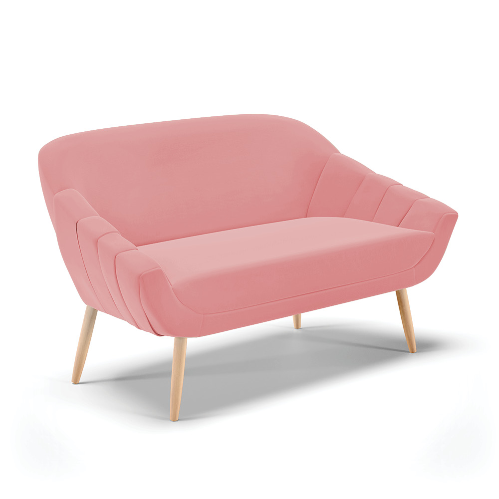Namoradeira 02 Lugares Giovana Suede Rosê Pés Palito Natural - D'Rossi