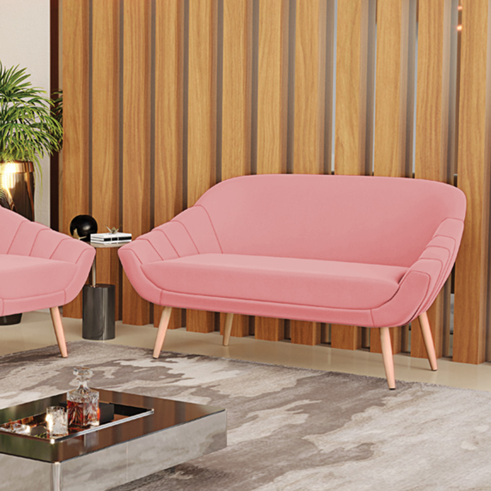 Namoradeira 02 Lugares Giovana Suede Rosê Pés Palito Natural - D'Rossi