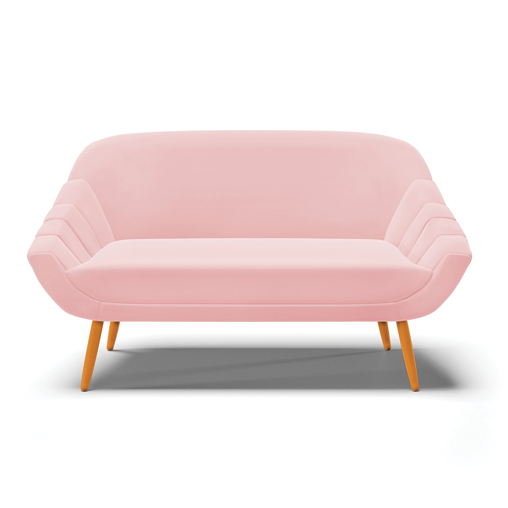 Namoradeira 02 Lugares Giovana Suede Rosa Bebê Pés Palito Castanho - D'Rossi