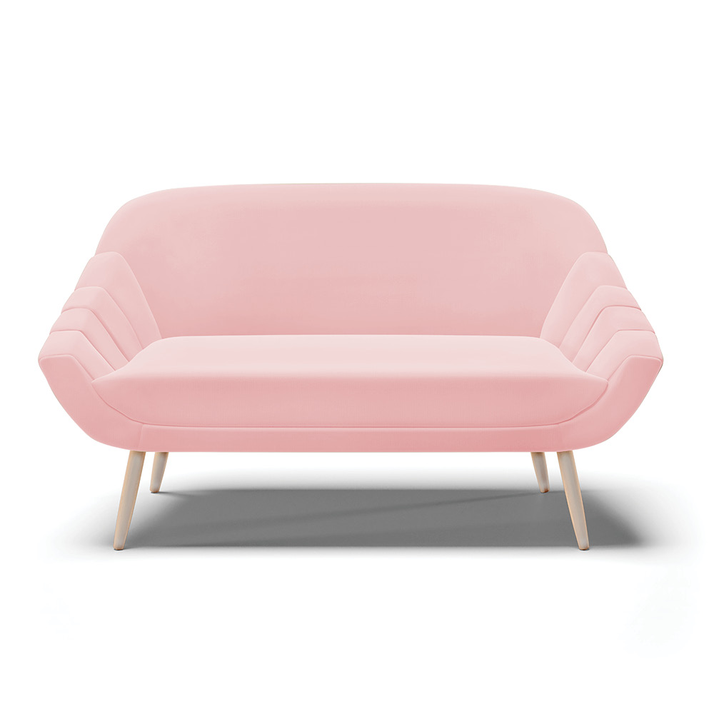 Namoradeira 02 Lugares Giovana Suede Rosa Bebê Pés Palito Natural - D'Rossi
