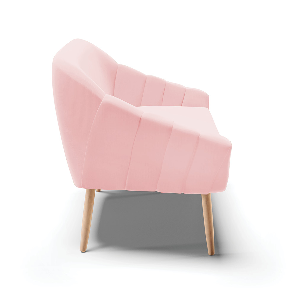 Namoradeira 02 Lugares Giovana Suede Rosa Bebê Pés Palito Natural - D'Rossi
