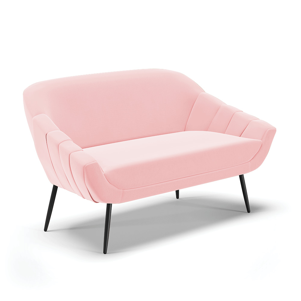 Namoradeira 02 Lugares Giovana Suede Rosa Bebê Pés Palito de Ferro - D'Rossi