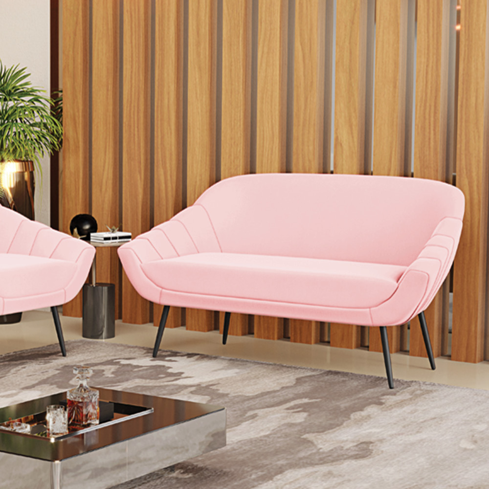 Namoradeira 02 Lugares Giovana Suede Rosa Bebê Pés Palito de Ferro - D'Rossi