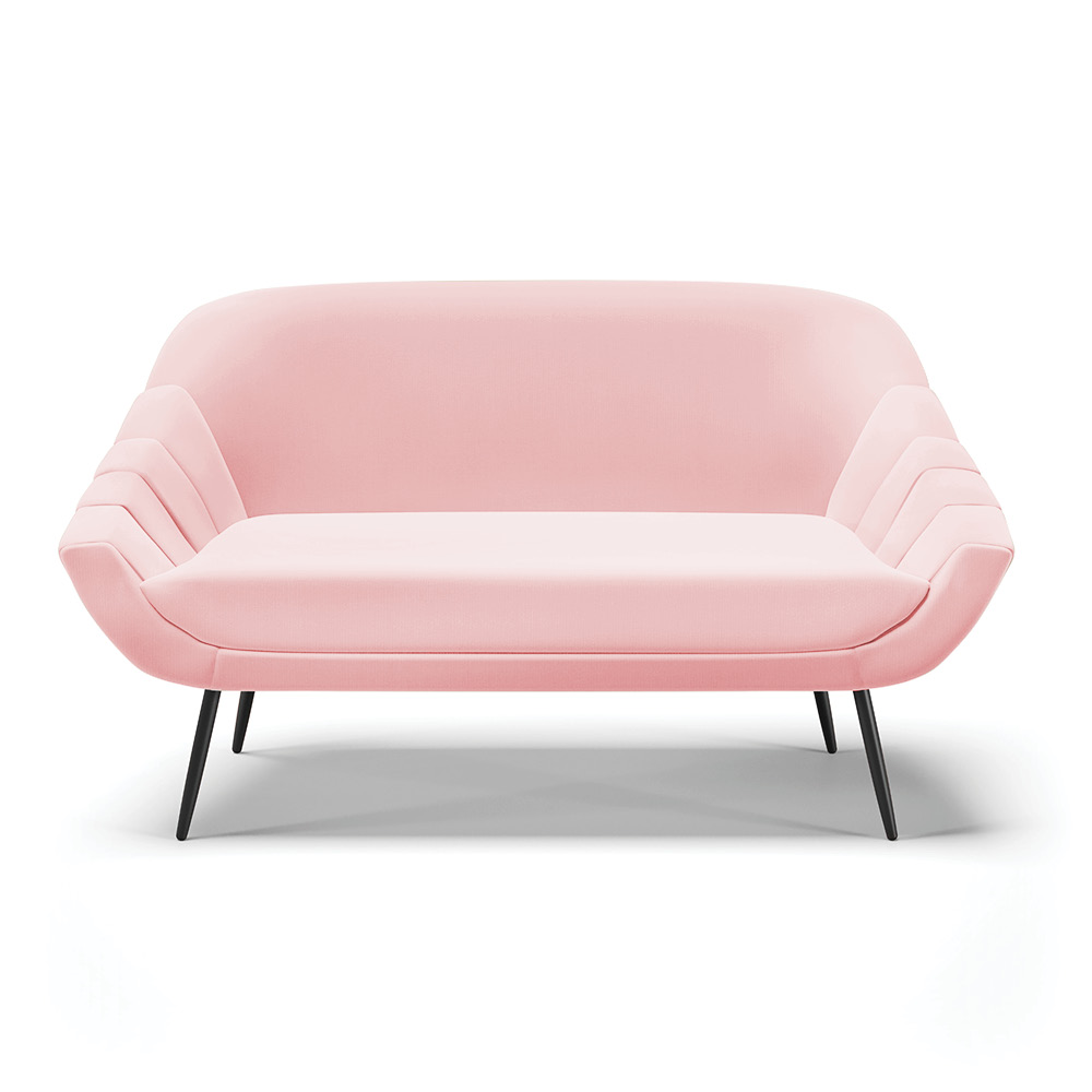 Namoradeira 02 Lugares Giovana Suede Rosa Bebê Pés Palito de Ferro - D'Rossi