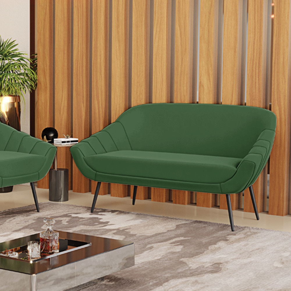 Namoradeira 02 Lugares Giovana Suede Verde Pés Palito de Ferro - D'Rossi