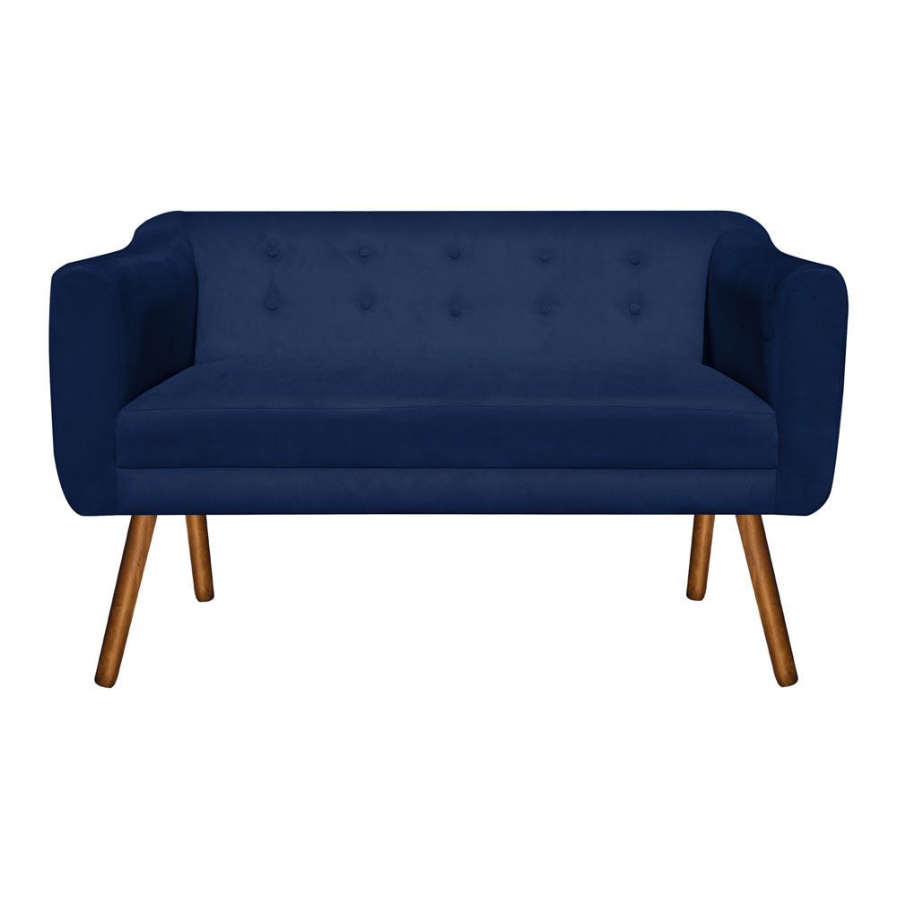 Namoradeira 02 Lugares Julia Suede Azul Marinho 140 cm Pés Palito Castanho D'Rossi
