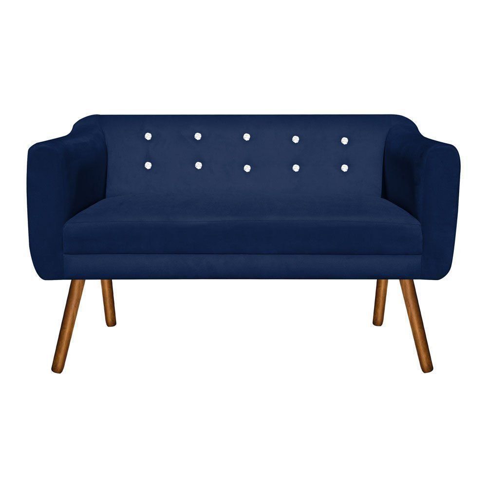 Namoradeira 02 Lugares Julia Suede Azul Marinho com Strass Pés Palito Castanho D'Rossi