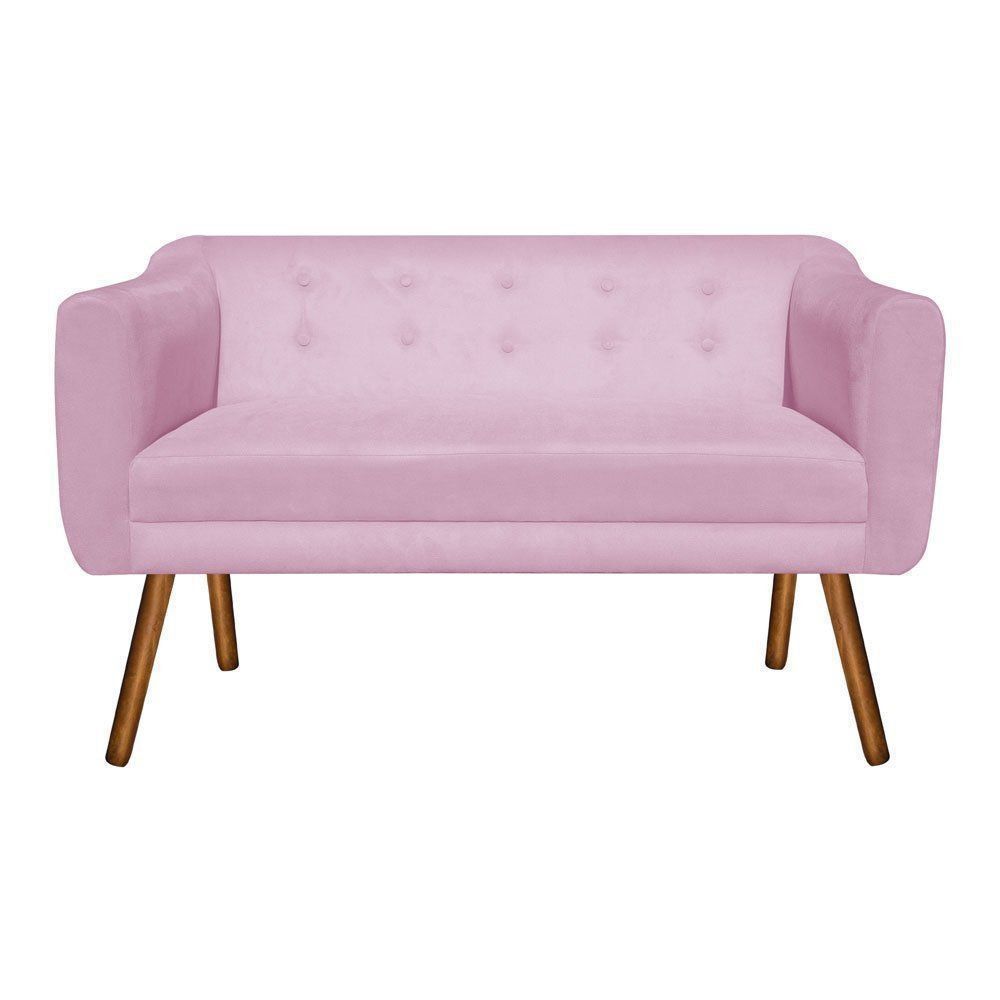 Namoradeira 02 Lugares Julia Suede Rosa Bebê Pés Palito Castanho D'Rossi
