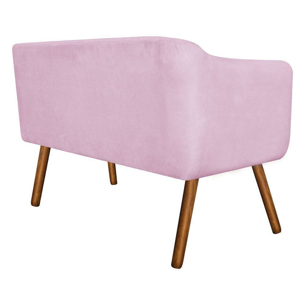 Namoradeira 02 Lugares Julia Suede Rosa Bebê com Strass Pés Palito Castanho D'Rossi