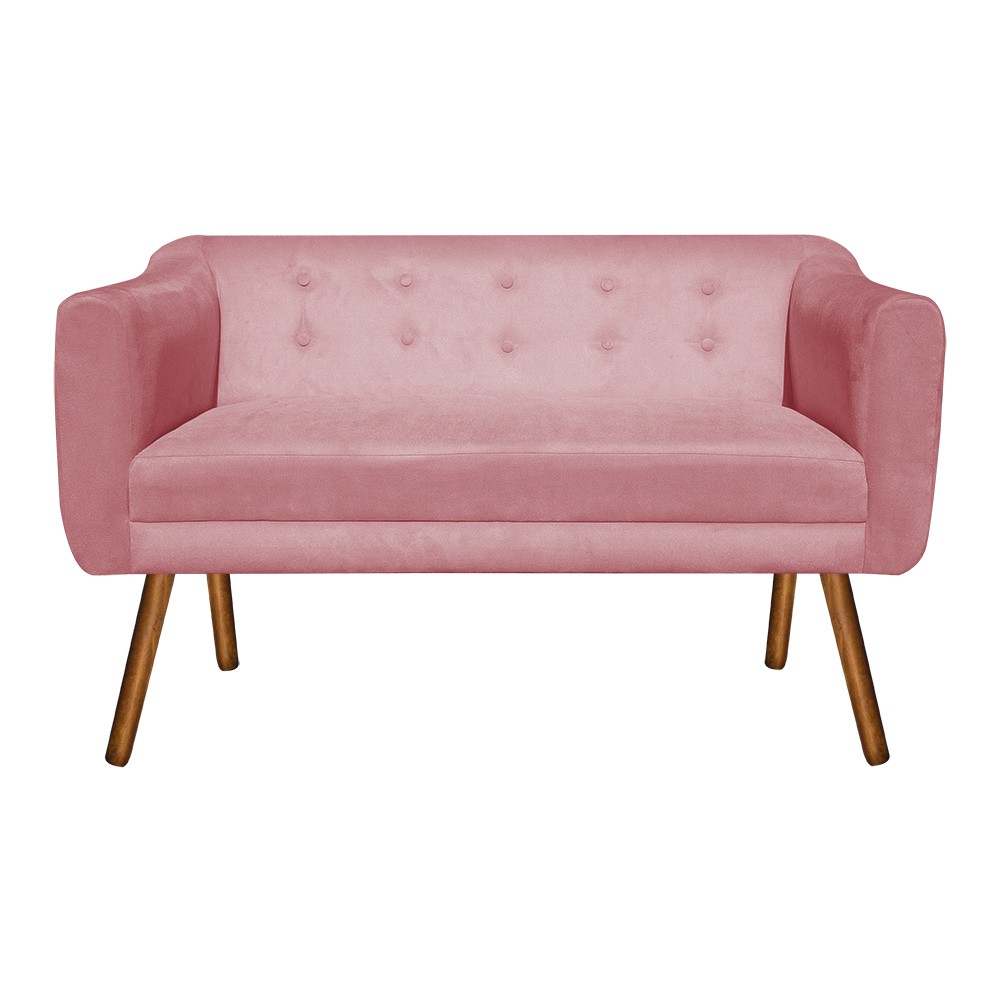Namoradeira 02 Lugares Julia Suede Rose 140 cm Pés Palito Castanho - D'Rossi