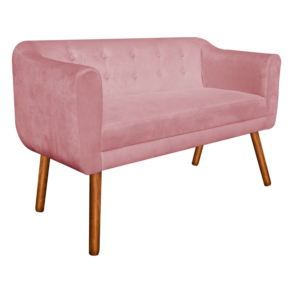 Namoradeira 02 Lugares Julia Suede Rose 140 cm Pés Palito Castanho - D'Rossi