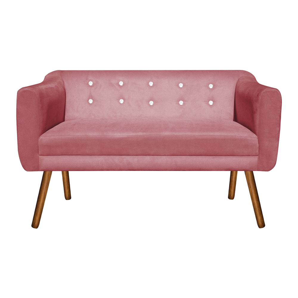 Namoradeira 02 Lugares Julia Suede Rose com Strass 140 cm Pés Palito Castanho - D'Rossi