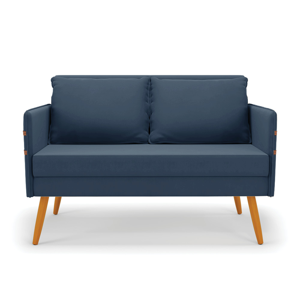 Namoradeira 02 Lugares Mari Suede Azul Marinho Pés Palito Castanho - D'Rossi