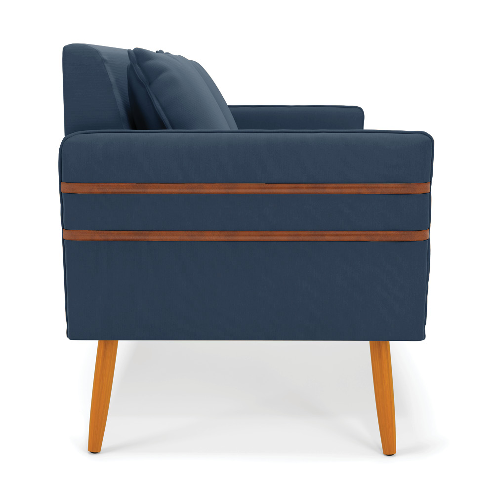 Namoradeira 02 Lugares Mari Suede Azul Marinho Pés Palito Castanho - D'Rossi