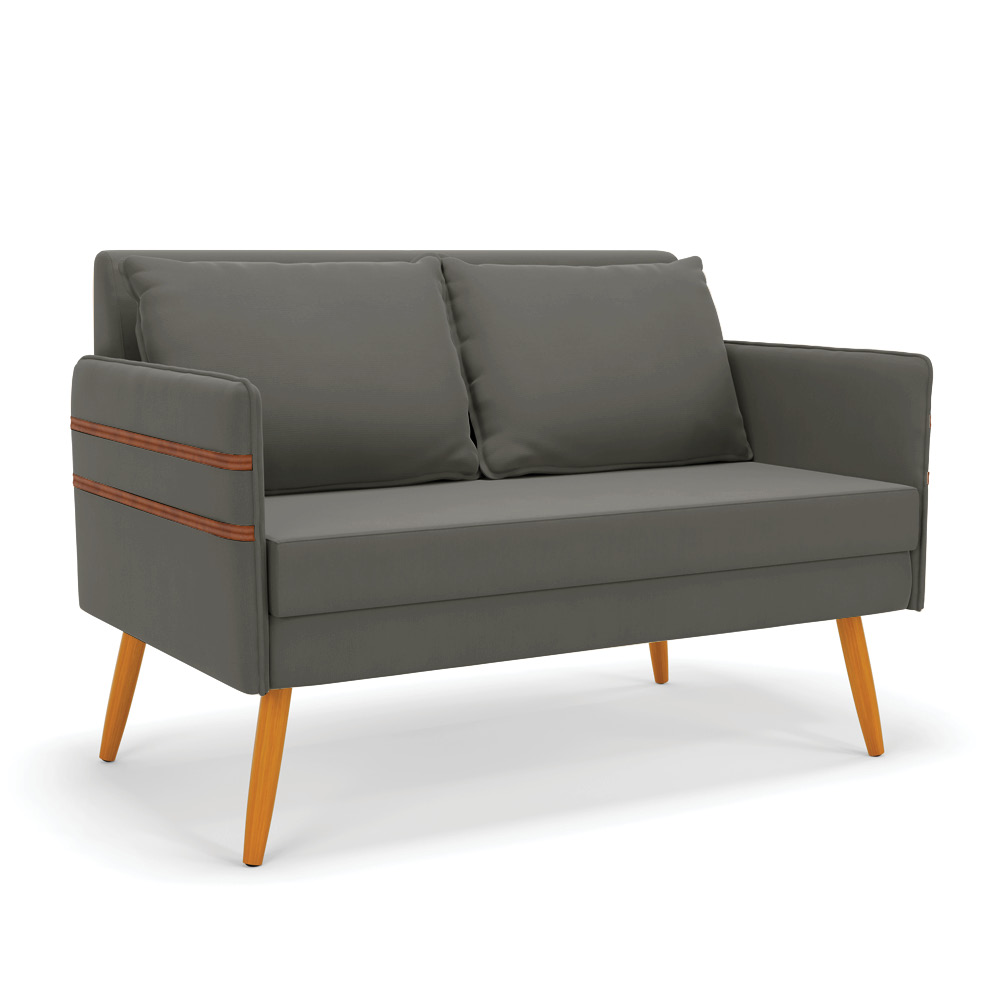 Namoradeira 02 Lugares Mari Suede Grafite Pés Palito Castanho - D'Rossi