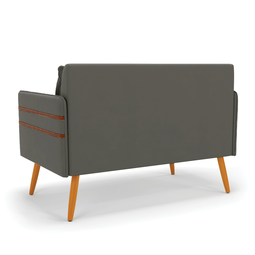 Namoradeira 02 Lugares Mari Suede Grafite Pés Palito Castanho - D'Rossi