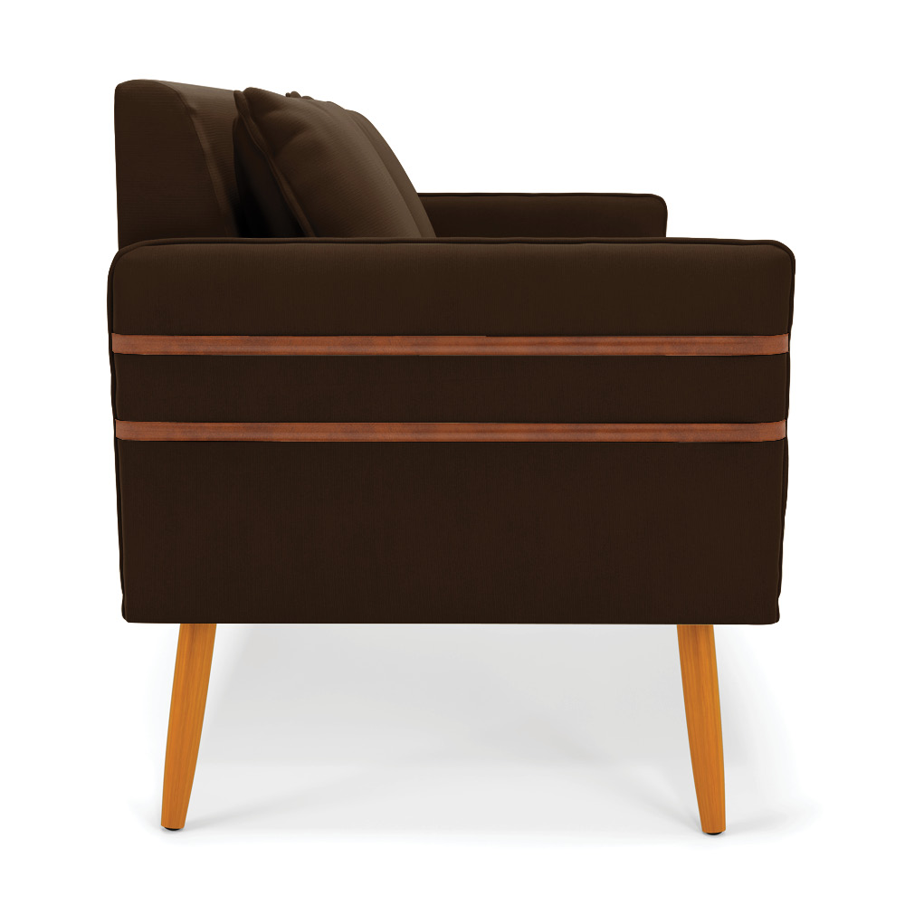 Namoradeira 02 Lugares Mari Suede Marrom Pés Palito Castanho - D'Rossi