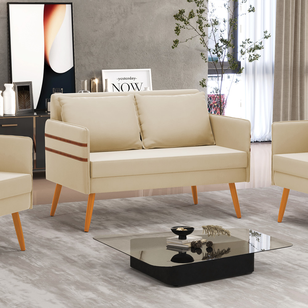 Namoradeira 02 Lugares Mari Suede Pés Palito Castanho - D'Rossi
