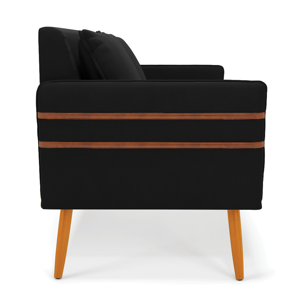 Namoradeira 02 Lugares Mari Suede Preto Pés Palito Castanho - D'Rossi