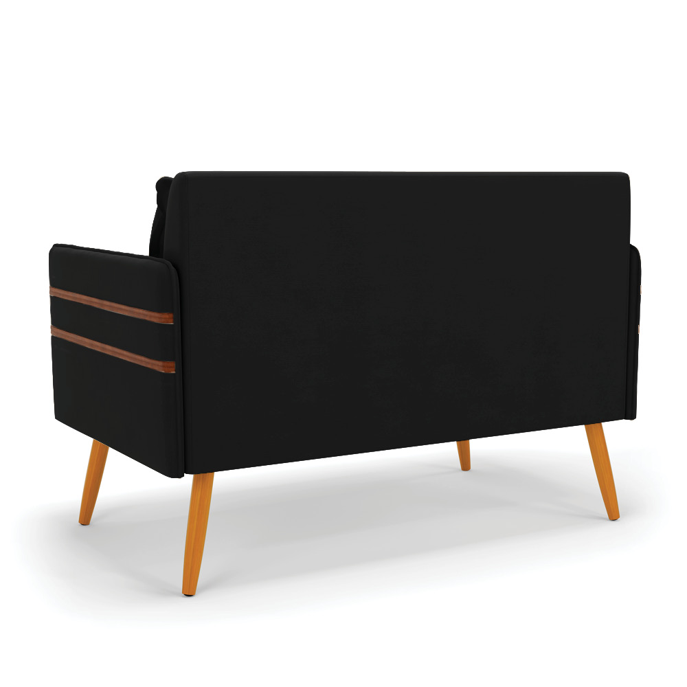 Namoradeira 02 Lugares Mari Suede Preto Pés Palito Castanho - D'Rossi