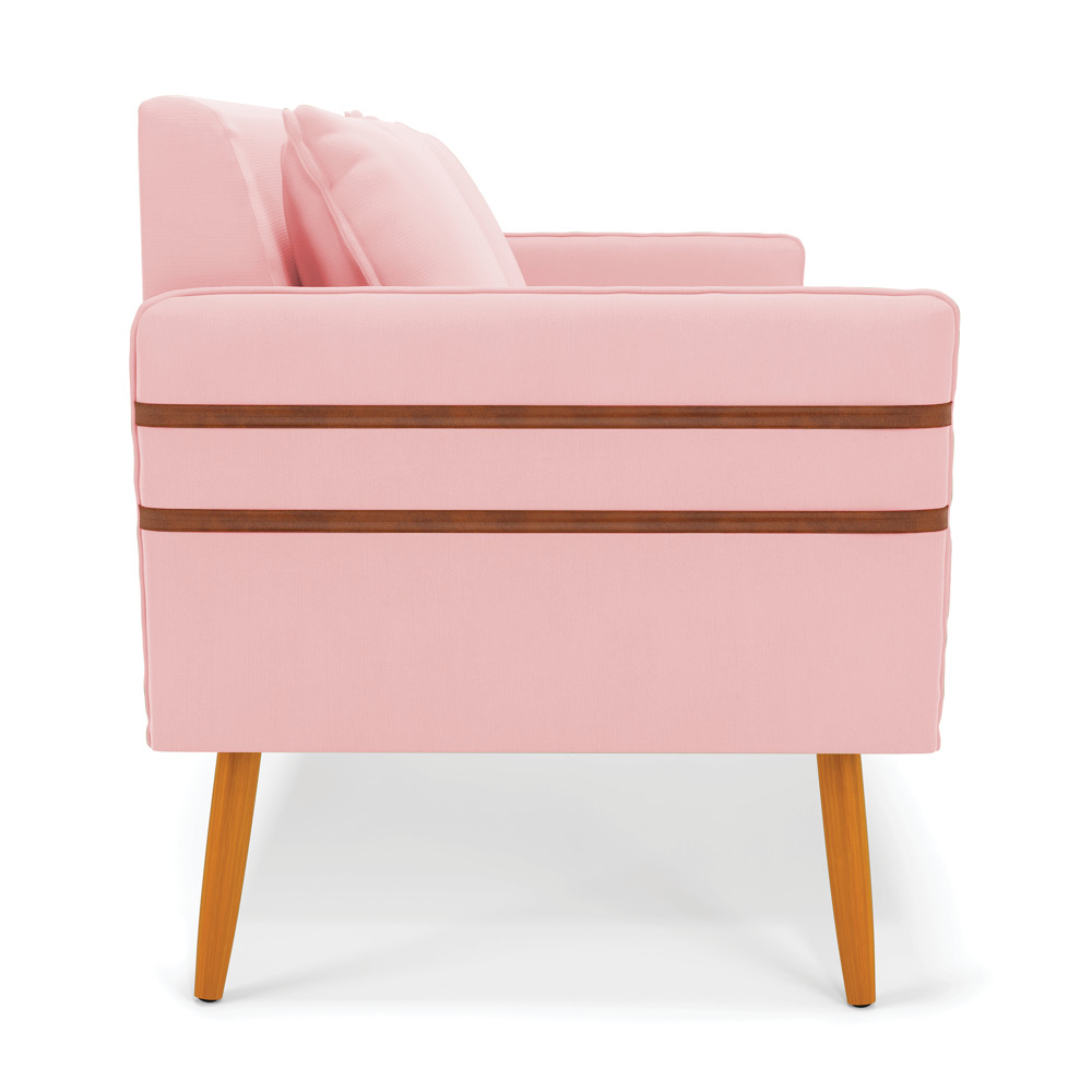 Namoradeira 02 Lugares Mari Suede Rosa Bebê Pés Palito Castanho - D'Rossi