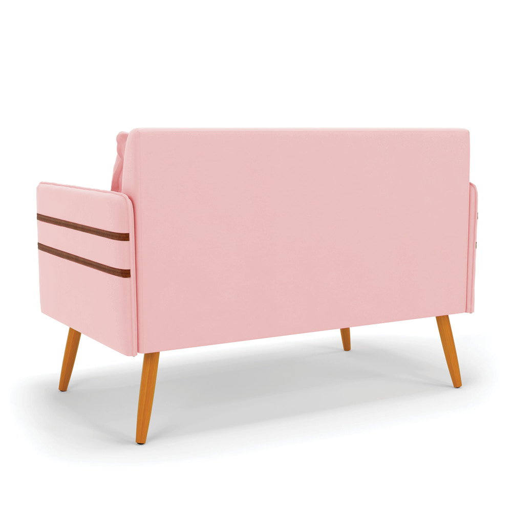 Namoradeira 02 Lugares Mari Suede Rosa Bebê Pés Palito Castanho - D'Rossi