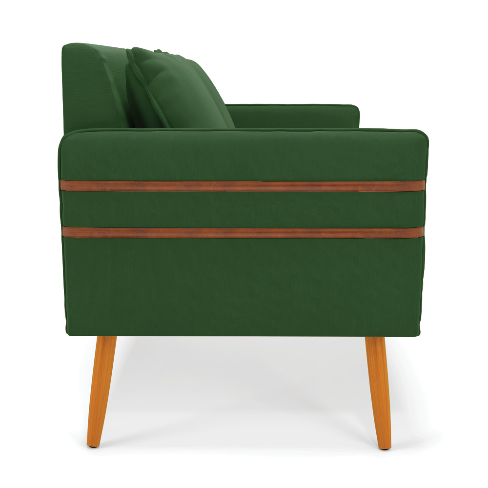 Namoradeira 02 Lugares Mari Suede Verde Pés Palito Castanho - D'Rossi