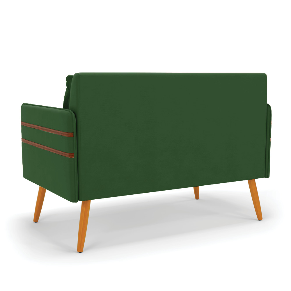 Namoradeira 02 Lugares Mari Suede Verde Pés Palito Castanho - D'Rossi