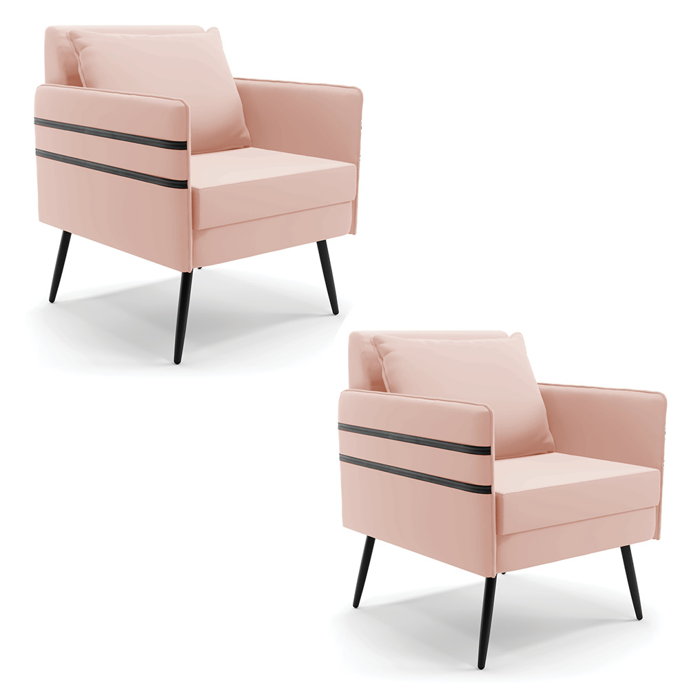 Namoradeira 02 Lugares Mari Veludo Rosê Pés Palito Castanho - D'Rossi