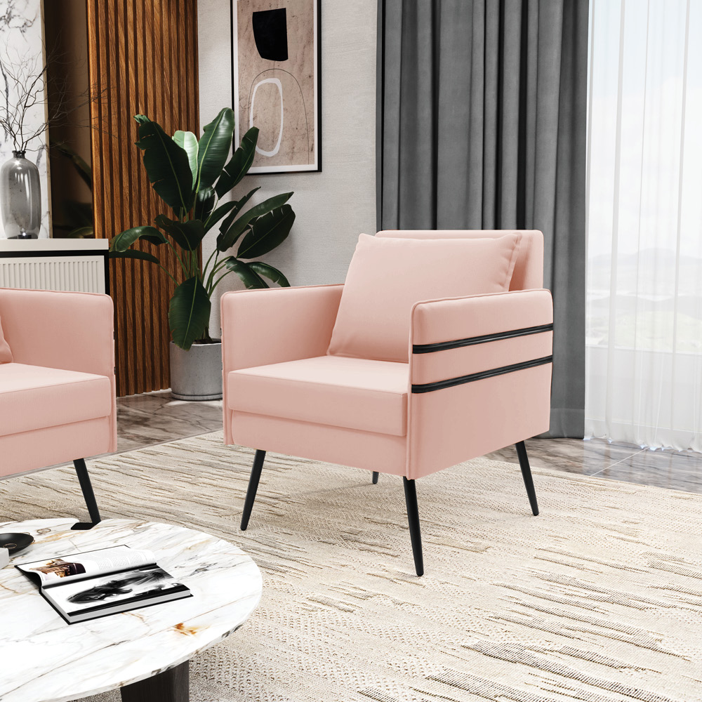 Namoradeira 02 Lugares Mari Veludo Rosê Pés Palito Castanho - D'Rossi