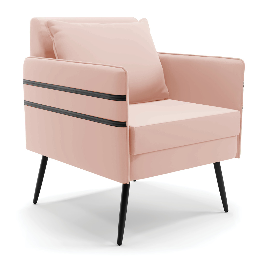 Namoradeira 02 Lugares Mari Veludo Rosê Pés Palito Castanho - D'Rossi