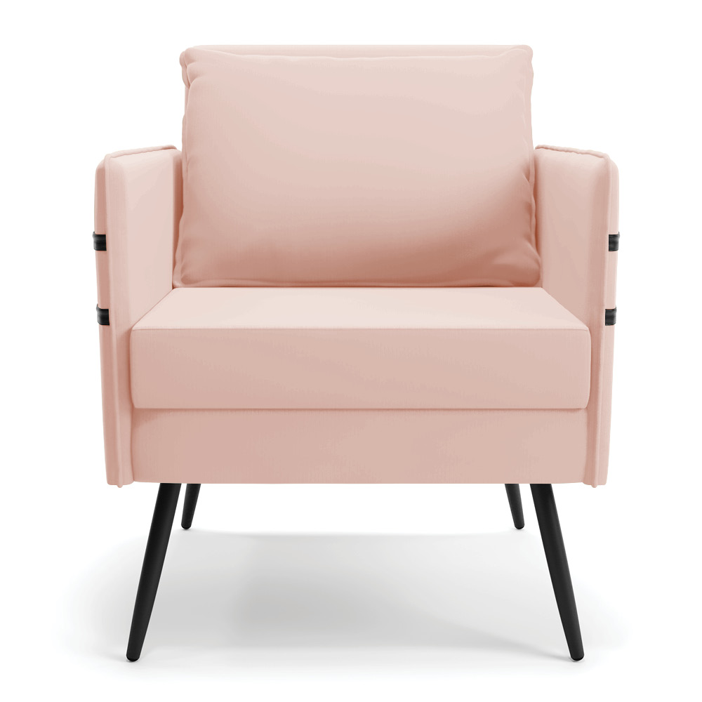 Namoradeira 02 Lugares Mari Veludo Rosê Pés Palito Castanho - D'Rossi