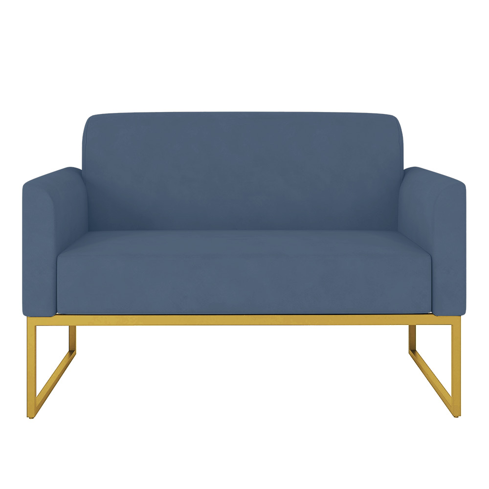 Namoradeira 02 Lugares Marisa Suede Azul Marinho Base Industrial Metálica Dourado D'Rossi