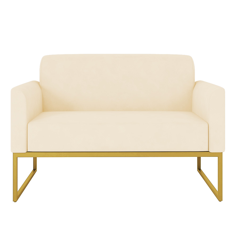 Namoradeira 02 Lugares Marisa Suede Bege Base Industrial Metálica Dourado D'Rossi