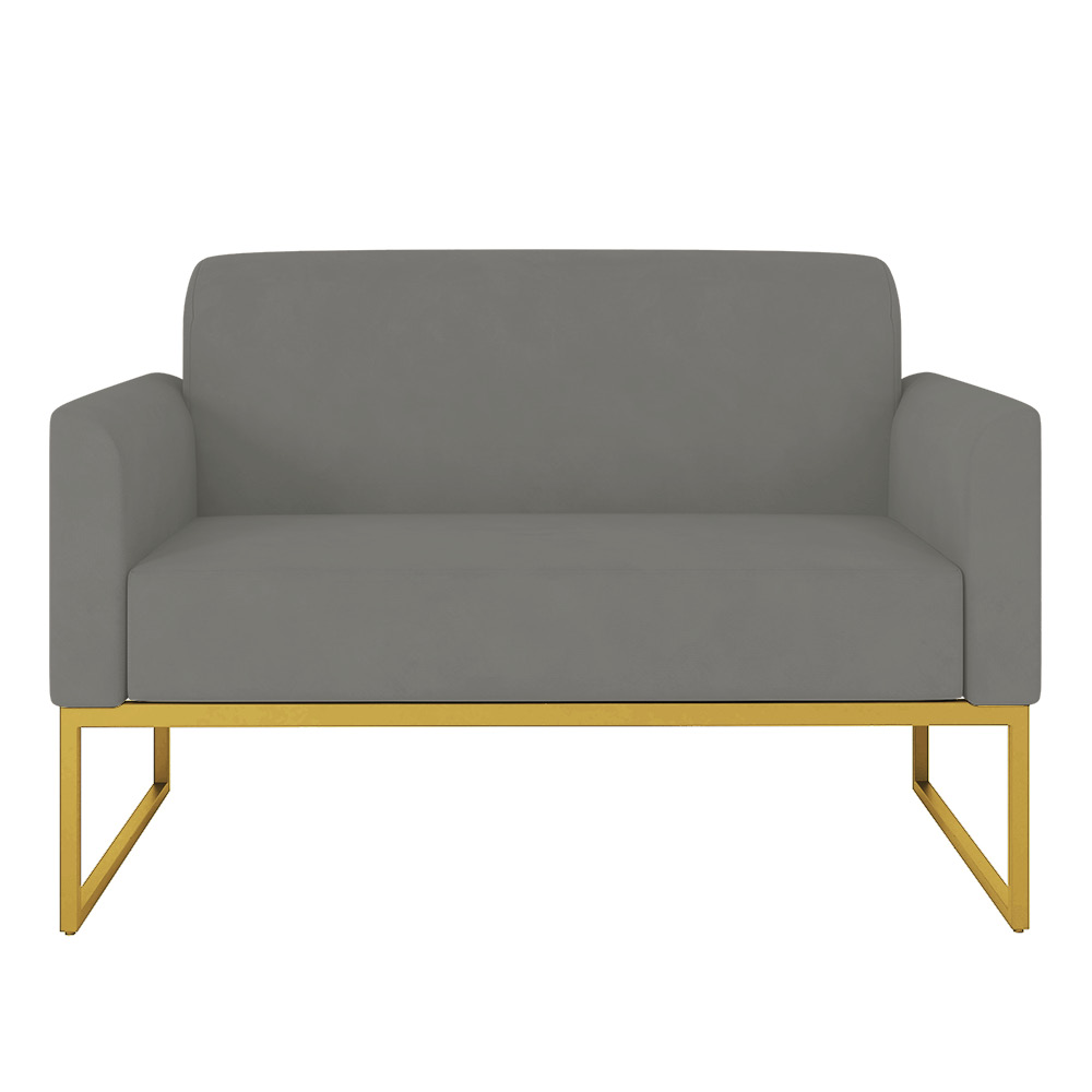 Namoradeira 02 Lugares Marisa Suede Grafite Base Industrial Metálica Dourado D'Rossi