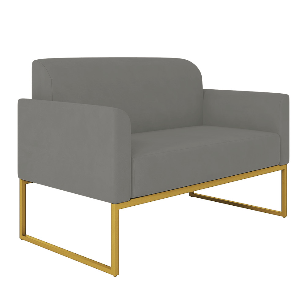 Namoradeira 02 Lugares Marisa Suede Grafite Base Industrial Metálica Dourado D'Rossi