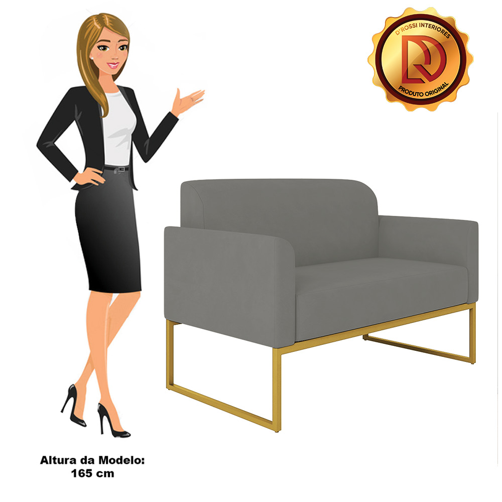 Namoradeira 02 Lugares Marisa Suede Grafite Base Industrial Metálica Dourado D'Rossi