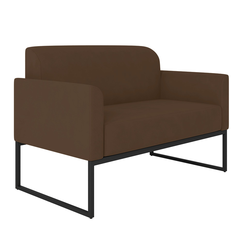 Namoradeira 02 Lugares Marisa Suede Marrom Base Industrial Metálica Preto - D'Rossi