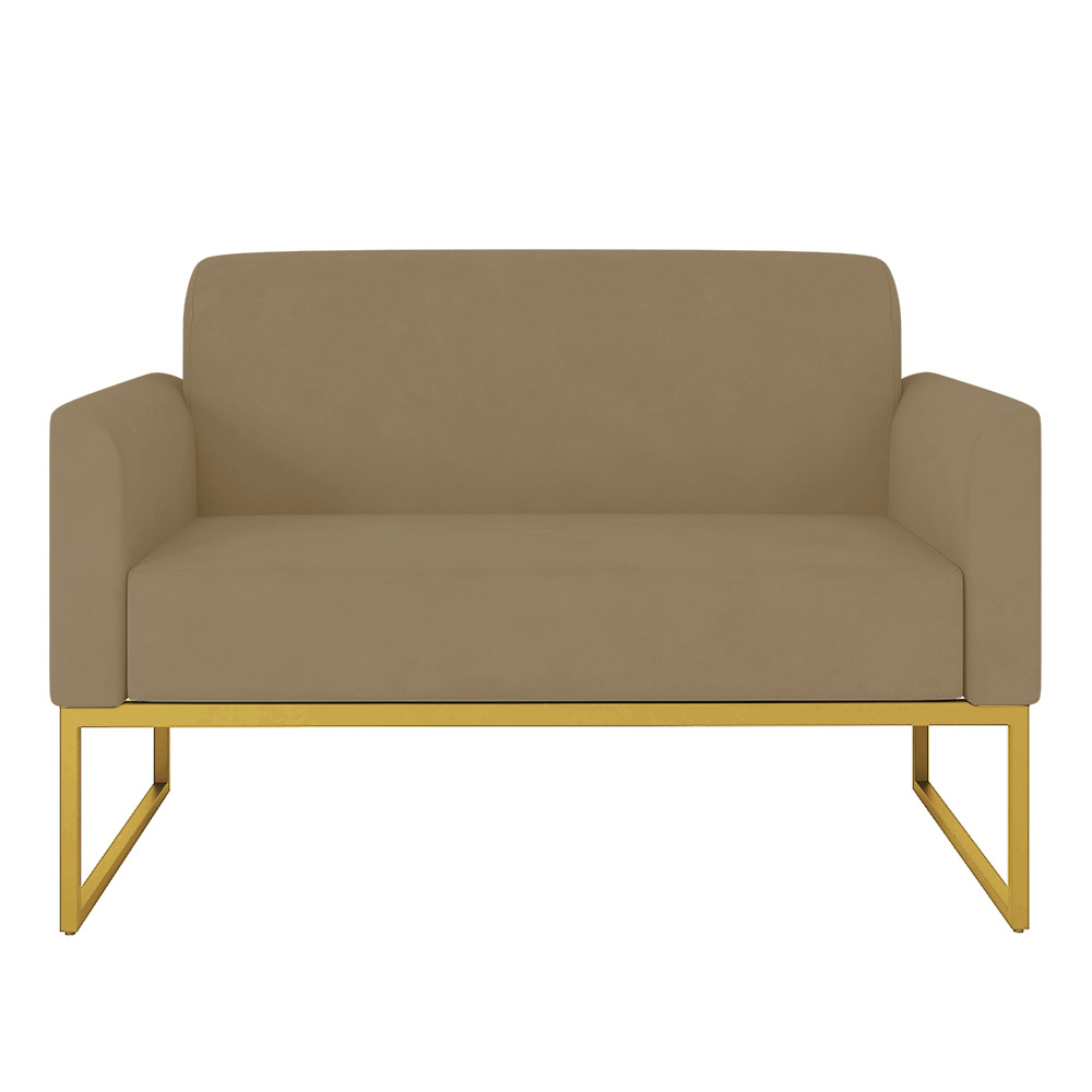 Namoradeira 02 Lugares Marisa Suede Marrom Rato Base Industrial Metálica Dourado D'Rossi