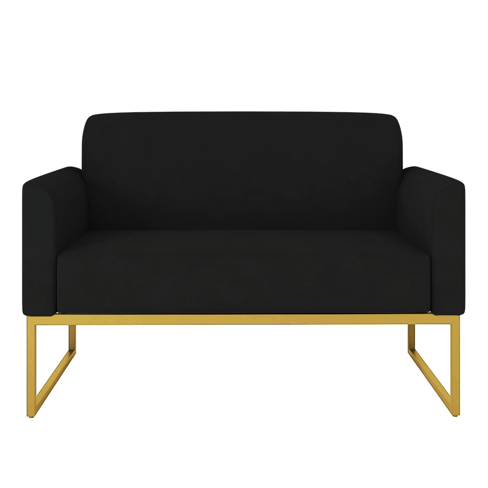 Namoradeira 02 Lugares Marisa Suede Preto Base Industrial Metálica Dourado D'Rossi