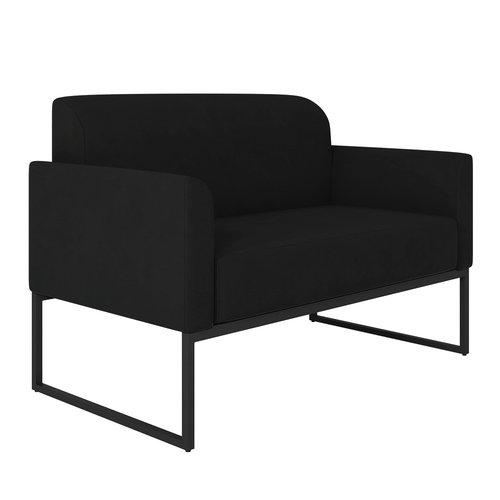 Namoradeira 02 Lugares Marisa Suede Preto Base Industrial Metálica Preto - D'Rossi