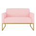 Namoradeira 02 Lugares Marisa Suede Rosa Bebê Base Industrial Metálica Dourado D'Rossi