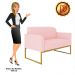 Namoradeira 02 Lugares Marisa Suede Rosa Bebê Base Industrial Metálica Dourado D'Rossi