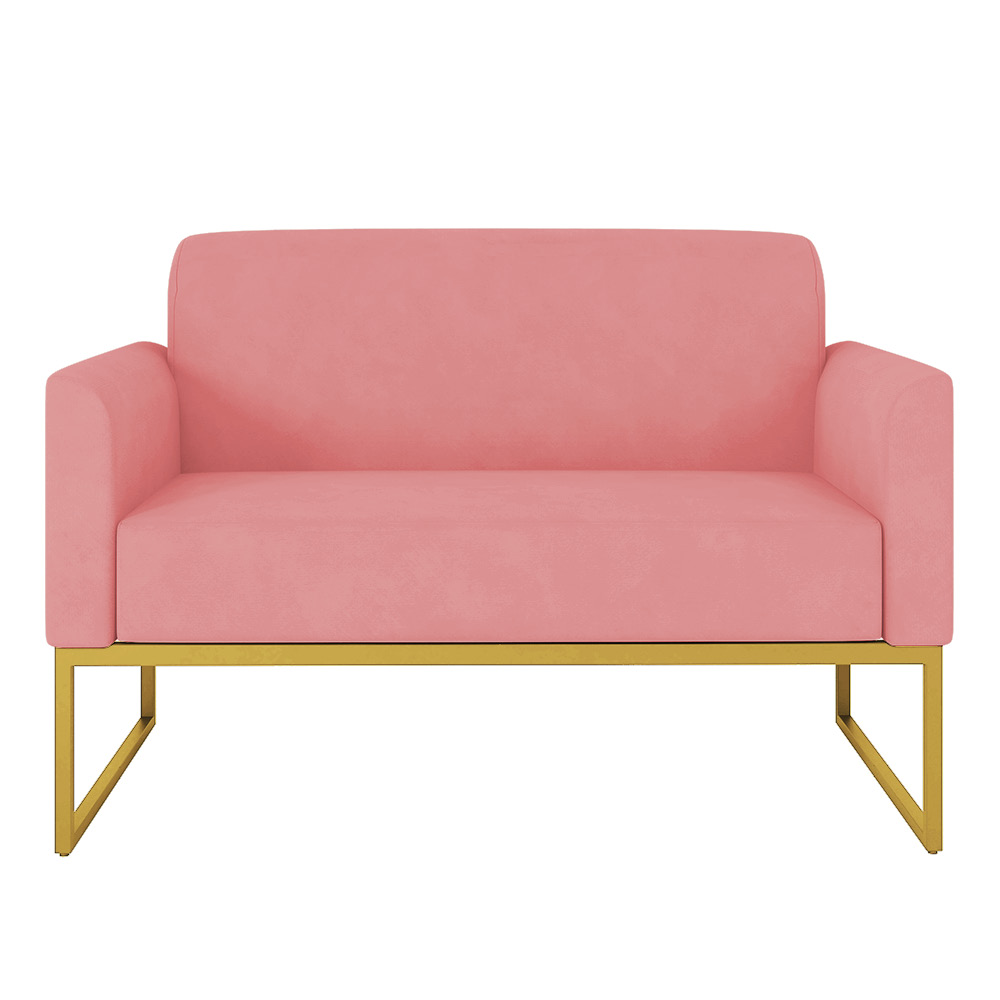 Namoradeira 02 Lugares Marisa Suede Rose Base Industrial Metálica Dourado D'Rossi